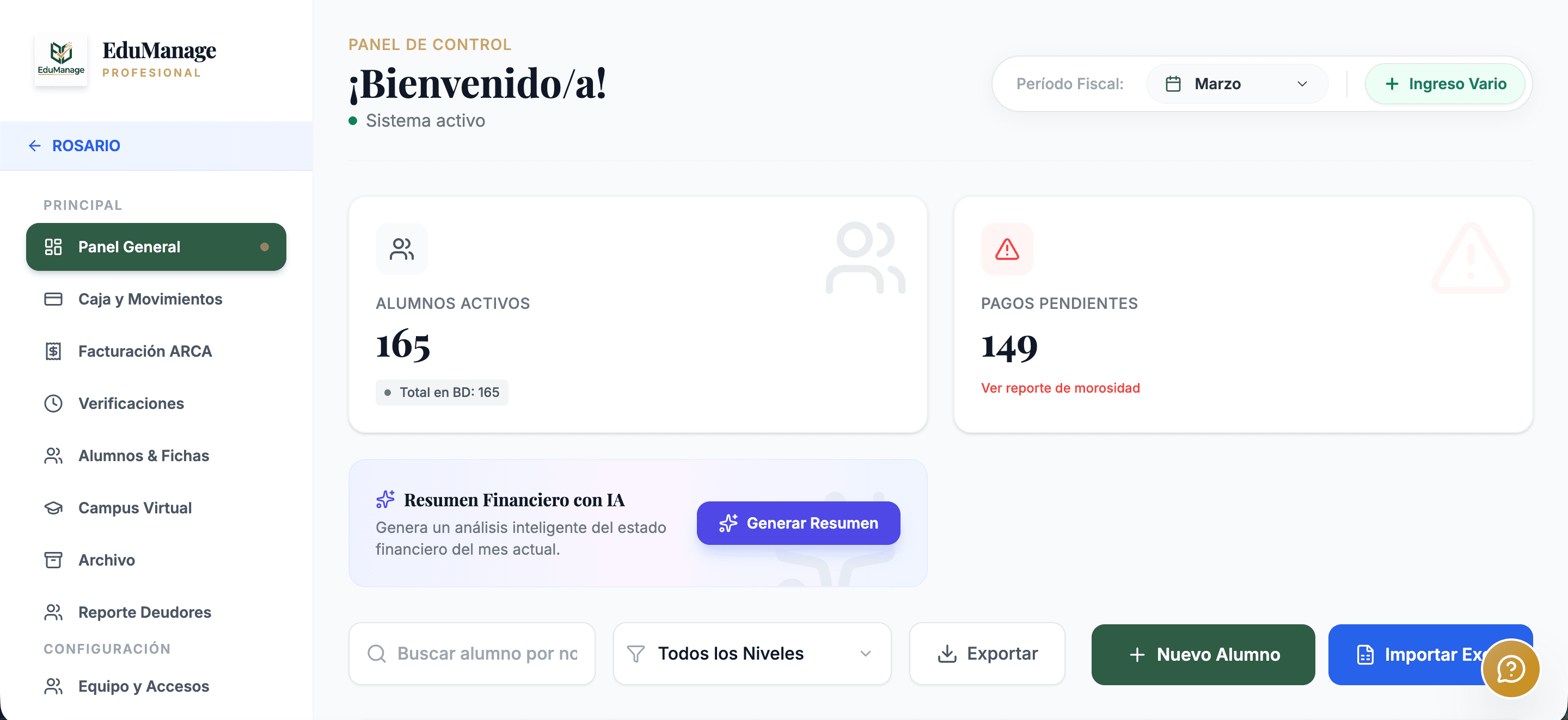 Dashboard de EduManage